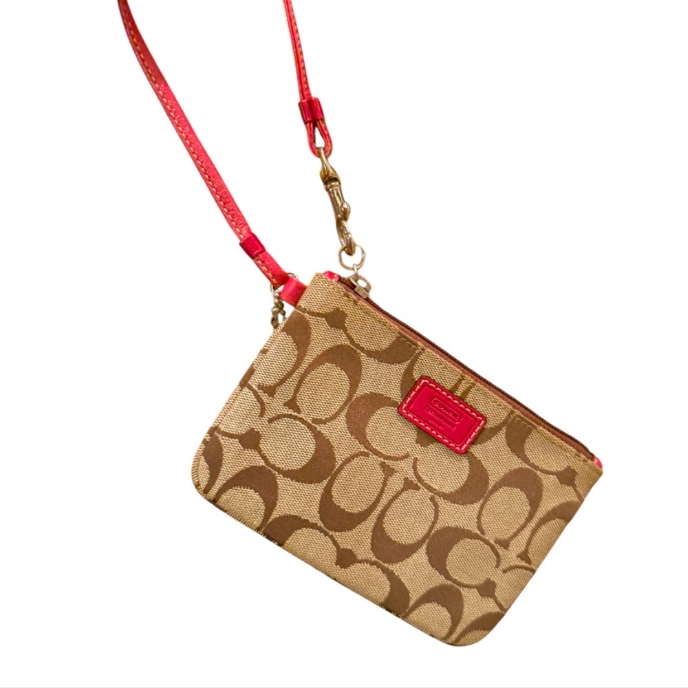 Coach Tan and Pink Signature Clutch Wristlet Tiny Bag Travel Y2K ⭐️⭐️⭐️⭐️⭐️ - Picture 6 of 10